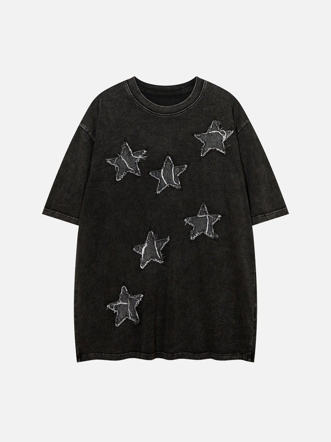 Majesda® - Denim Star Patchwork Washed Tee- Outfit Ideas - Streetwear Fashion - majesda.com