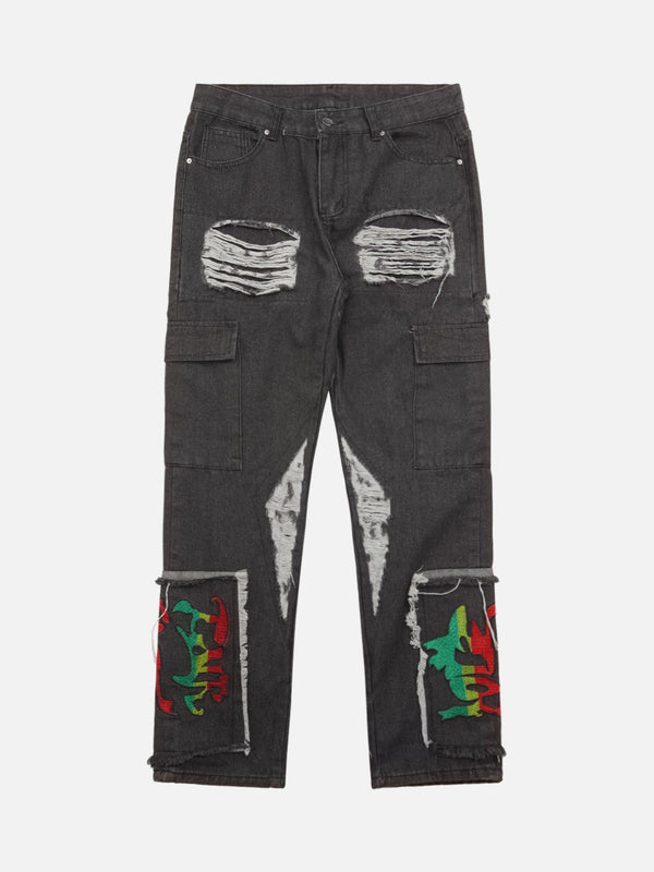 Majesda® - Destruction Brushed Hip Hop Embroidered Jeans- Outfit Ideas - Streetwear Fashion - majesda.com