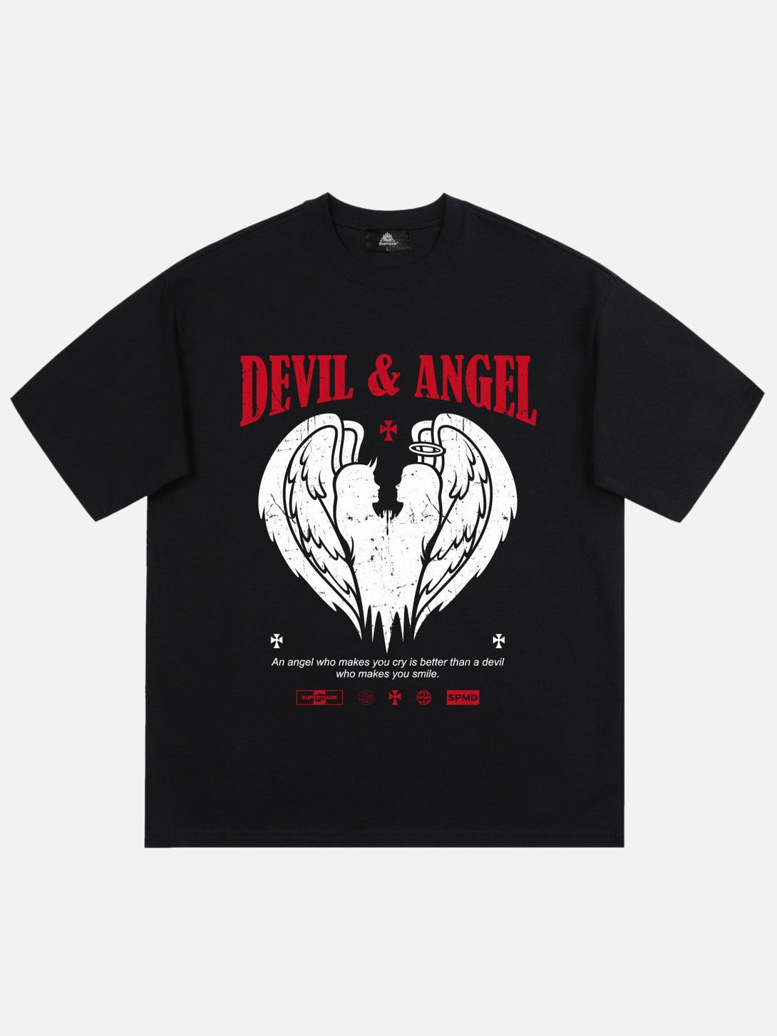 Majesda® - Devil & Angel Print T-shirt- Outfit Ideas - Streetwear Fashion - majesda.com