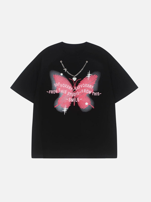 Majesda® - Doodle Butterfly Print Tee- Outfit Ideas - Streetwear Fashion - majesda.com