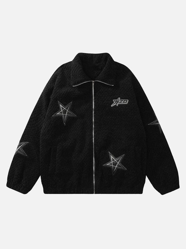 Majesda® - Embroidered Five-pointed Star Design Lambswool Cotton Jacket- Outfit Ideas - Streetwear Fashion - majesda.com