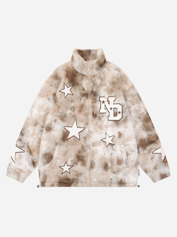 Majesda® - Embroidered Star Lambswool Jacket - 1798- Outfit Ideas - Streetwear Fashion - majesda.com