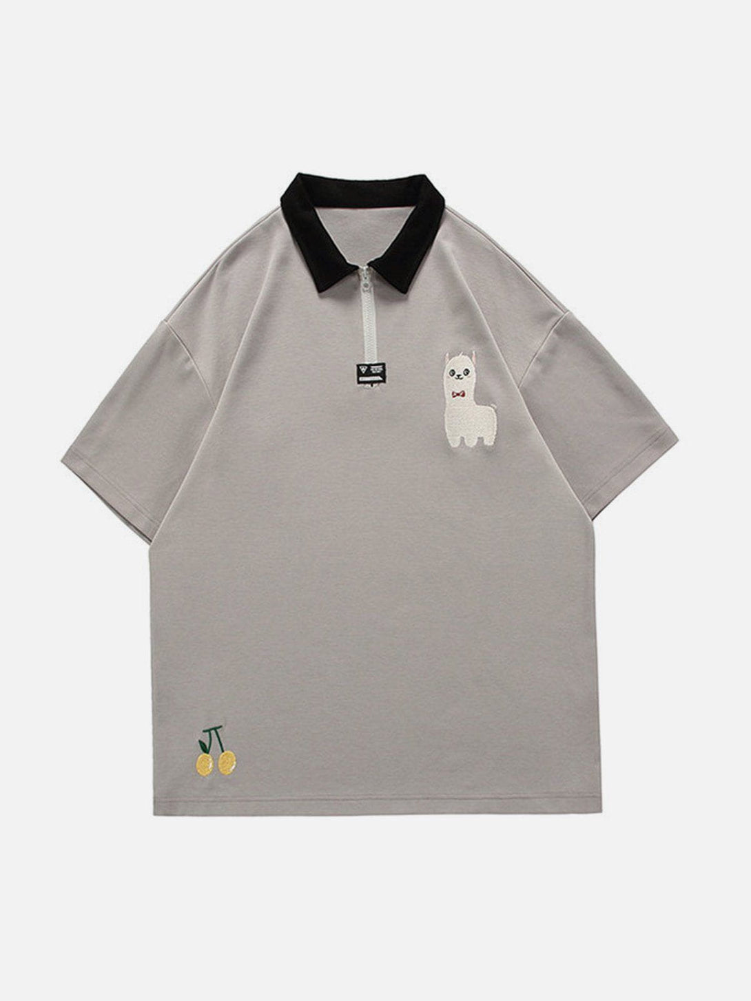 Majesda® - Embroidery Color Blocking Polo Collar Tee- Outfit Ideas - Streetwear Fashion - majesda.com