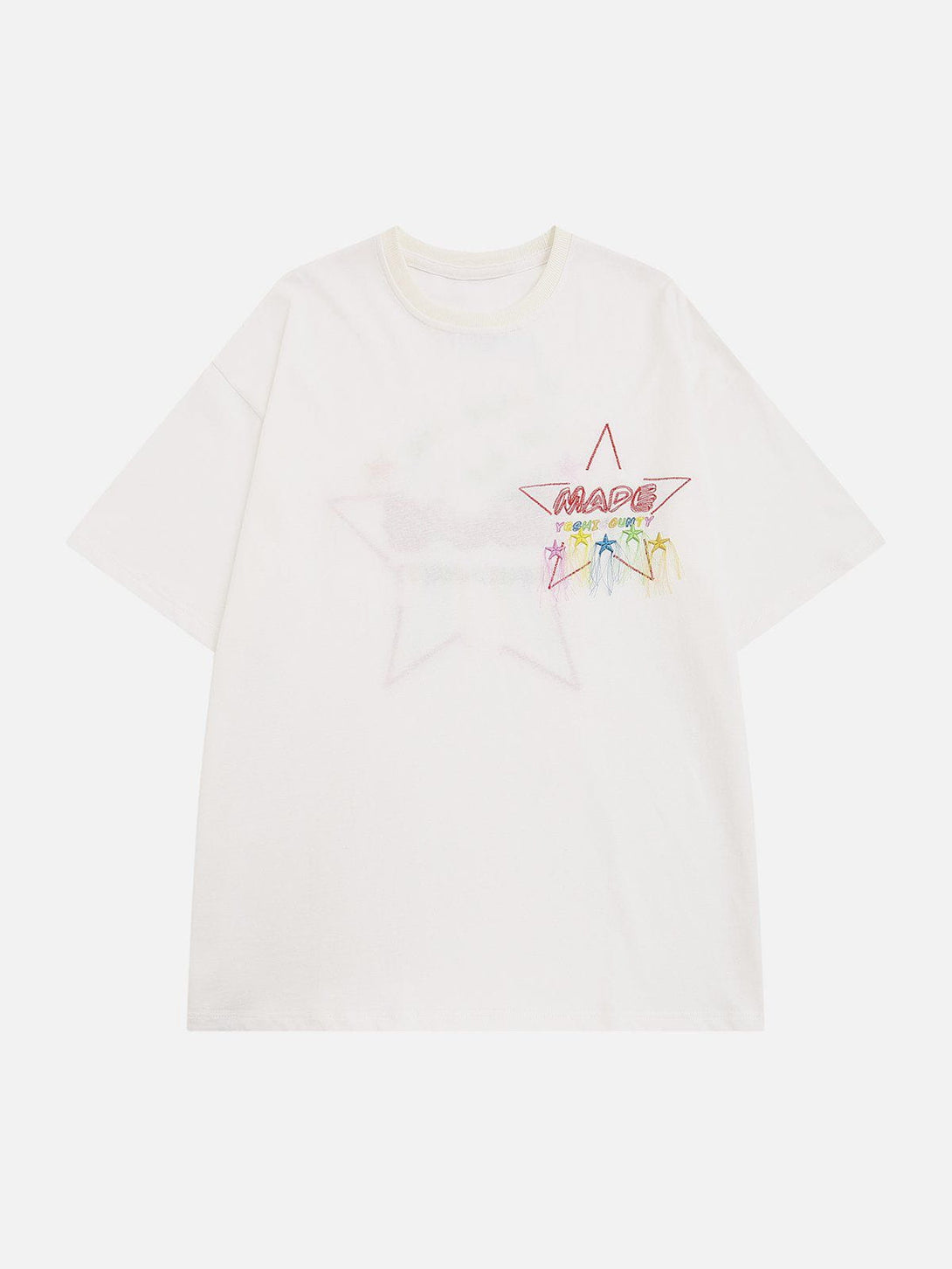 Majesda® - Embroidery Colorful Star Tassel Tee- Outfit Ideas - Streetwear Fashion - majesda.com