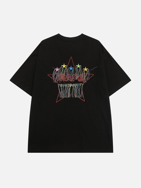 Majesda® - Embroidery Colorful Star Tassel Tee- Outfit Ideas - Streetwear Fashion - majesda.com