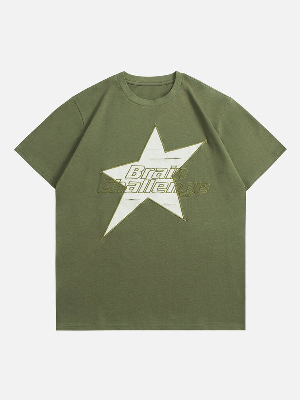 Majesda® - Embroidery Star Letter Print Tee- Outfit Ideas - Streetwear Fashion - majesda.com