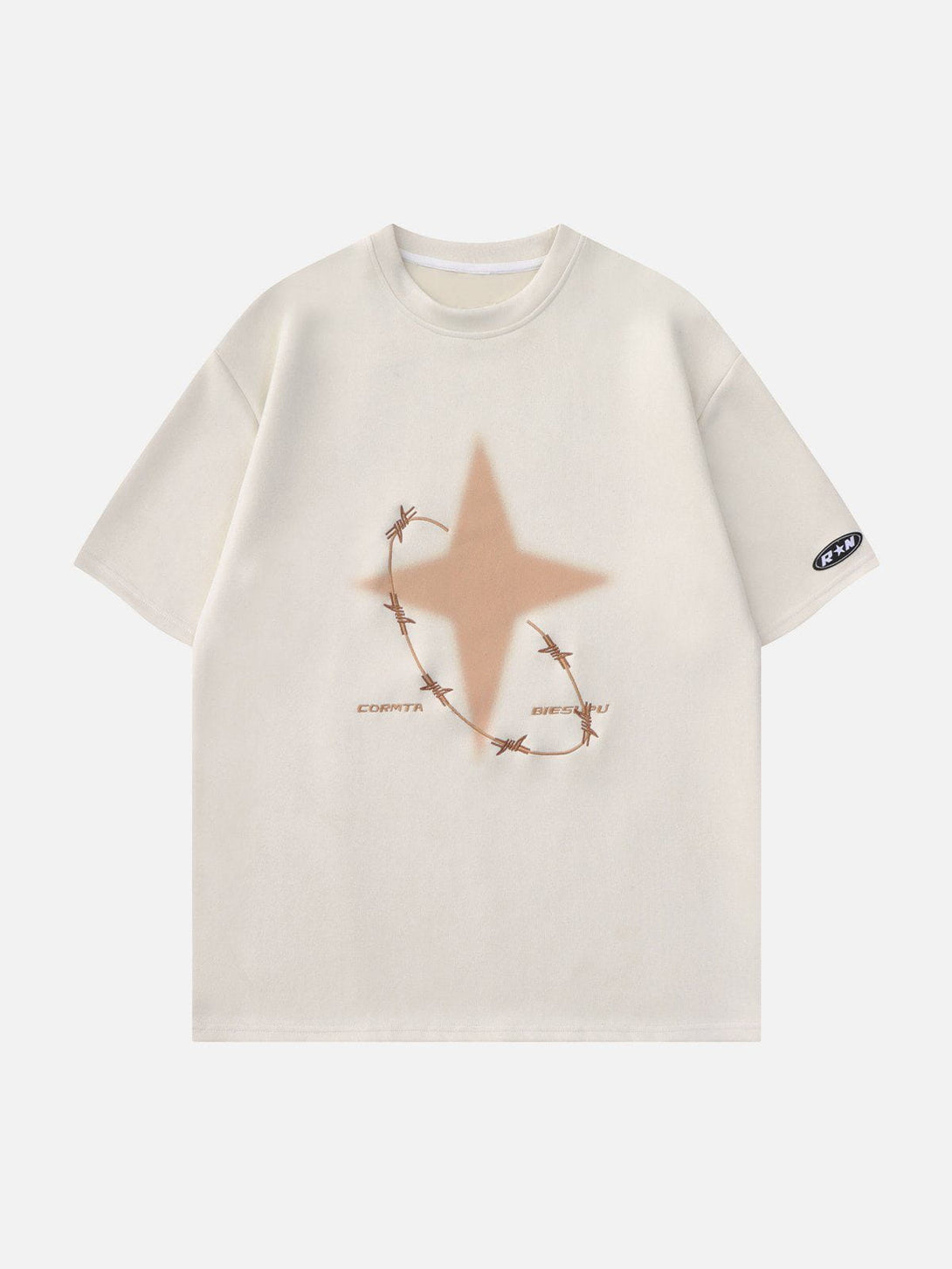 Majesda® - Embroidery Thorns Star Graphic Tee- Outfit Ideas - Streetwear Fashion - majesda.com