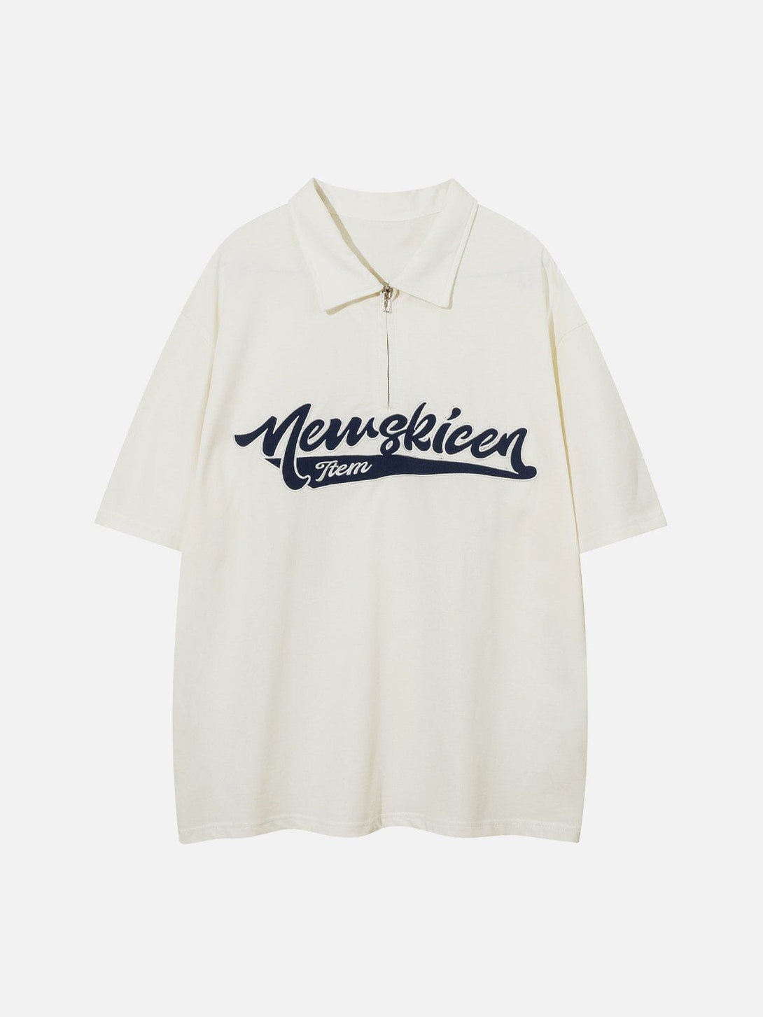 Majesda® - Embroidery Zip Up Polo Tee- Outfit Ideas - Streetwear Fashion - majesda.com