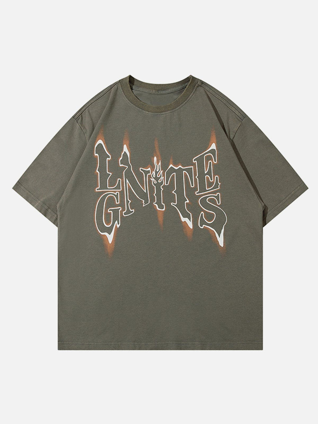 Majesda® - Flame Font Print Tee- Outfit Ideas - Streetwear Fashion - majesda.com