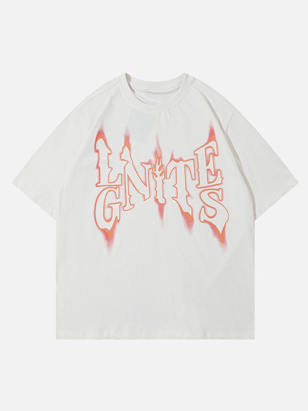 Majesda® - Flame Font Print Tee- Outfit Ideas - Streetwear Fashion - majesda.com