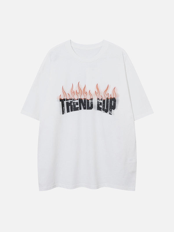 Majesda® - Flame Letter Graphic Tee- Outfit Ideas - Streetwear Fashion - majesda.com