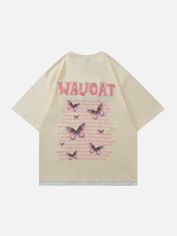 Majesda® - Flocked Letters Butterfly Print Tee- Outfit Ideas - Streetwear Fashion - majesda.com