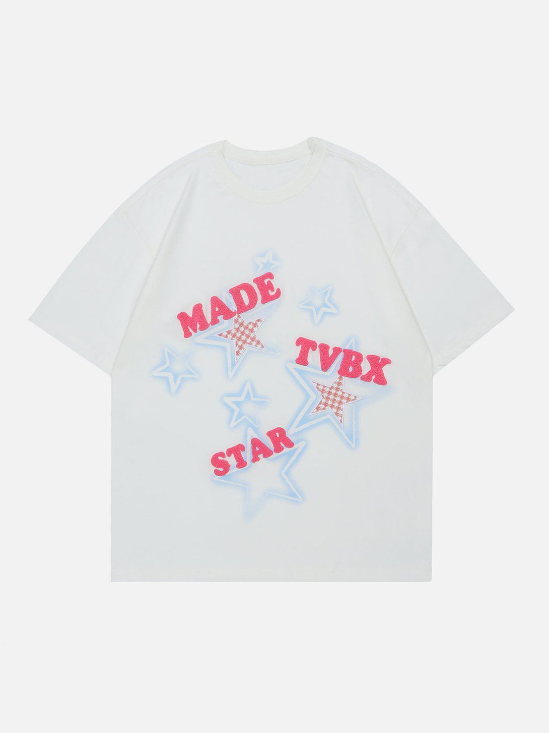 Majesda® - Flocked Plaid Star Letter Tee- Outfit Ideas - Streetwear Fashion - majesda.com