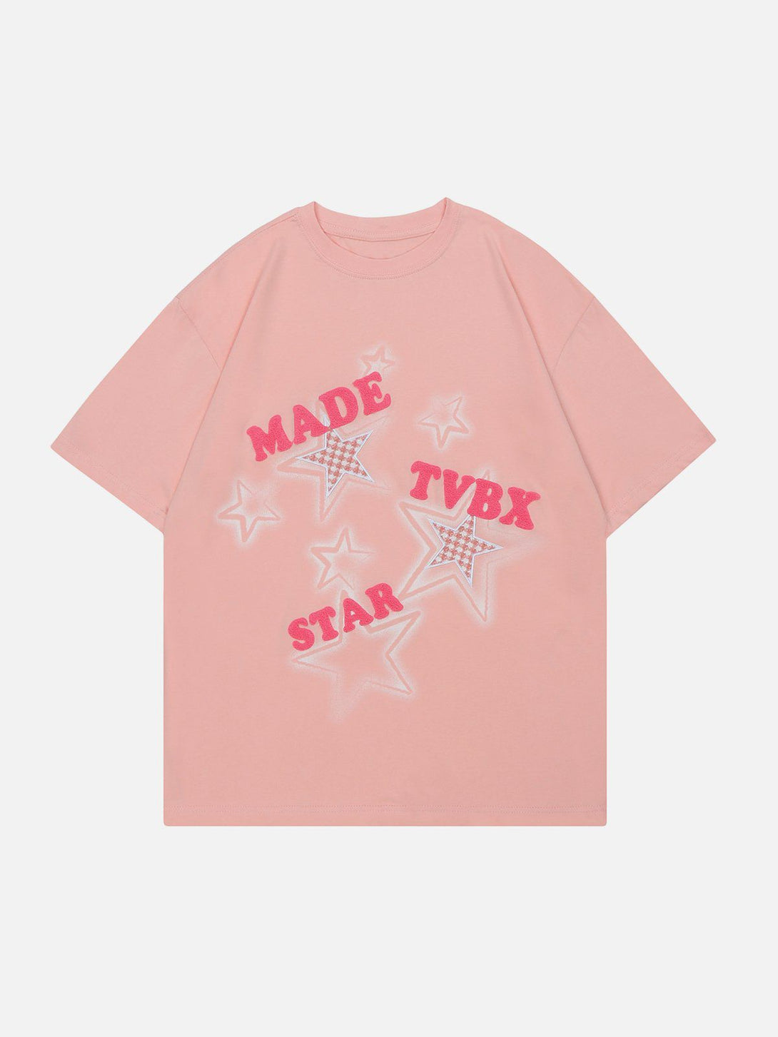 Majesda® - Flocked Plaid Star Letter Tee- Outfit Ideas - Streetwear Fashion - majesda.com