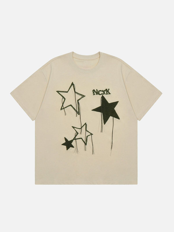 Majesda® - Flocked Star Tassel Tee- Outfit Ideas - Streetwear Fashion - majesda.com