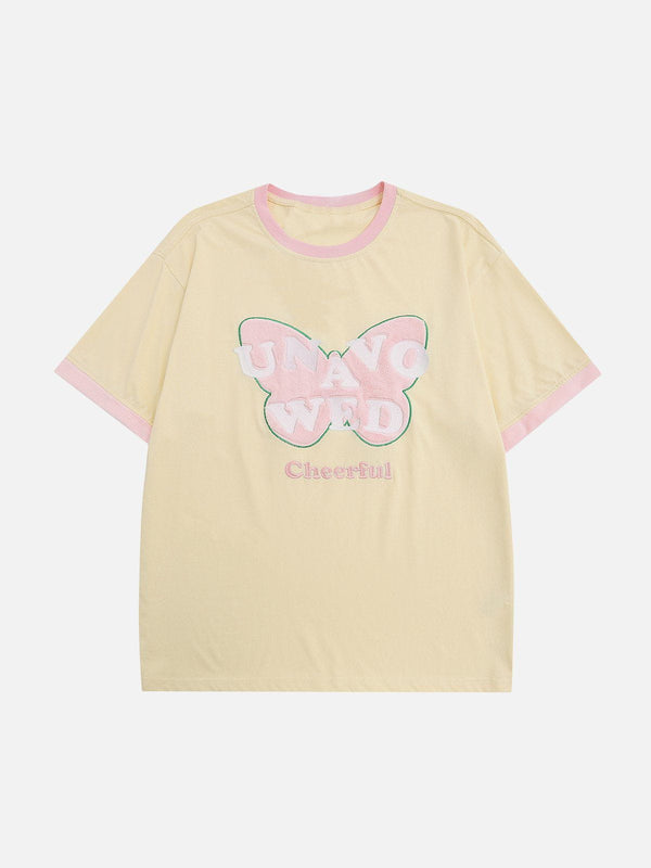 Majesda® - Flocking Butterfly Embroidery Tee- Outfit Ideas - Streetwear Fashion - majesda.com