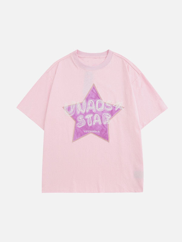 Majesda® - Flocking Star Embroidery Tee- Outfit Ideas - Streetwear Fashion - majesda.com