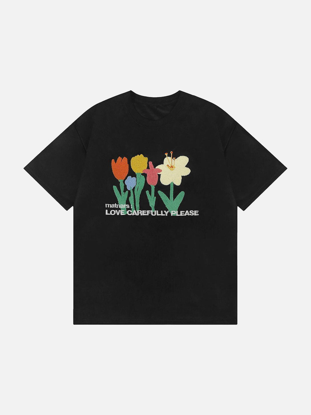 Majesda® - Floral Flock Embroidered Suede Tee- Outfit Ideas - Streetwear Fashion - majesda.com