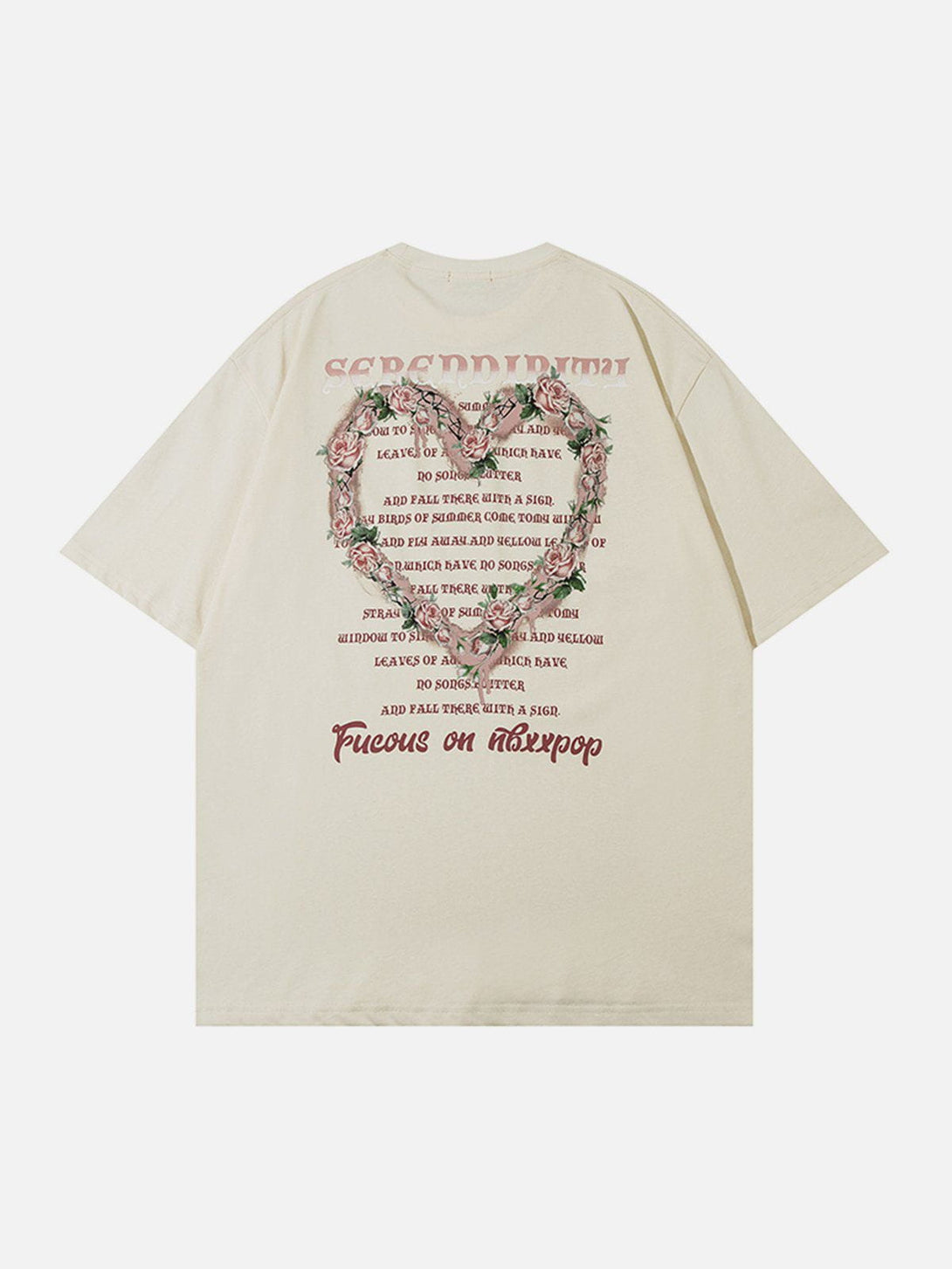 Majesda® - Floral Heart Letter Print Tee- Outfit Ideas - Streetwear Fashion - majesda.com