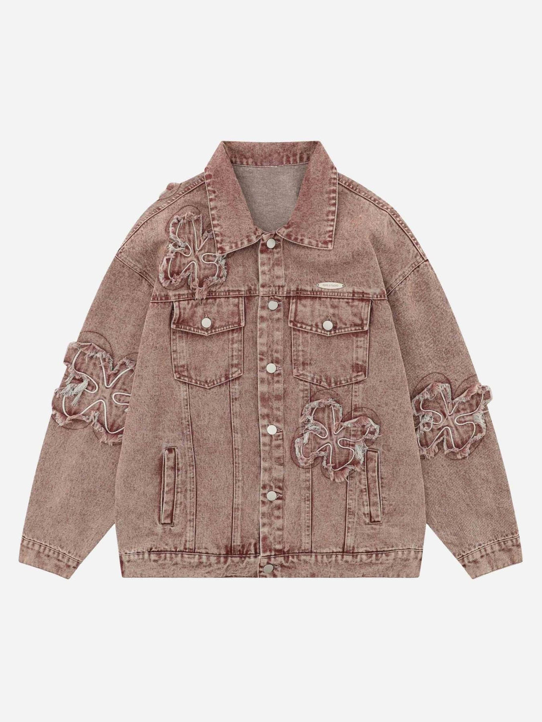 Majesda® - Floral Patch Embroidered Denim Jacket- Outfit Ideas - Streetwear Fashion - majesda.com