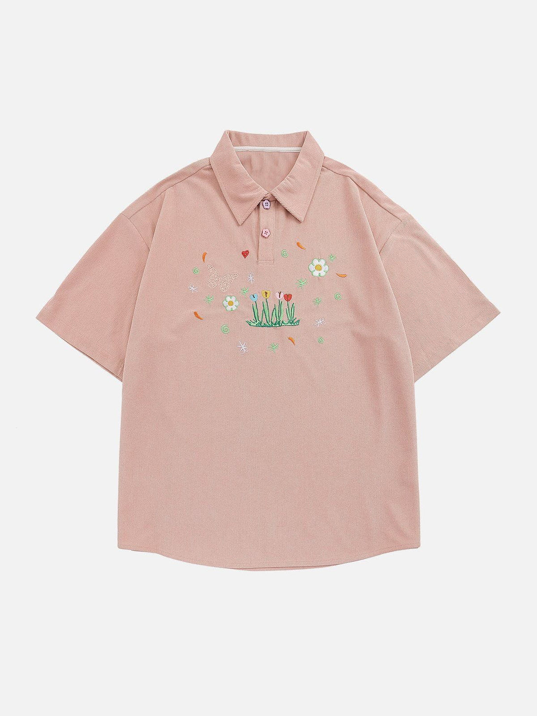 Majesda® - Flower Butterfly Embroidery Polo Tee- Outfit Ideas - Streetwear Fashion - majesda.com