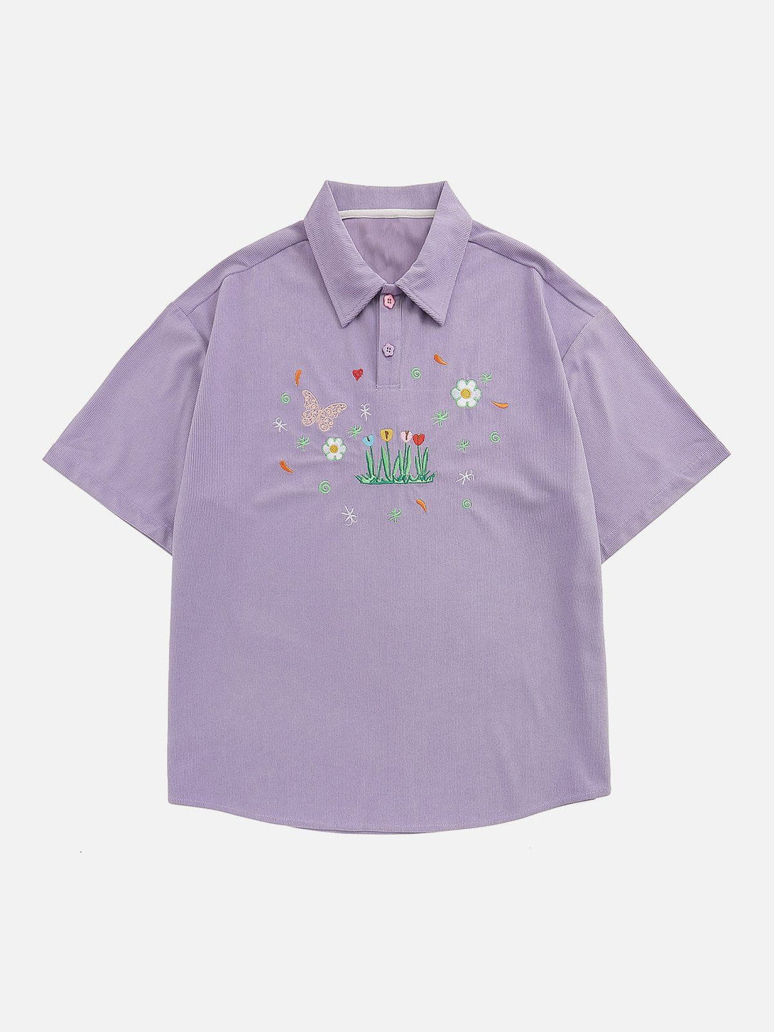 Majesda® - Flower Butterfly Embroidery Polo Tee- Outfit Ideas - Streetwear Fashion - majesda.com