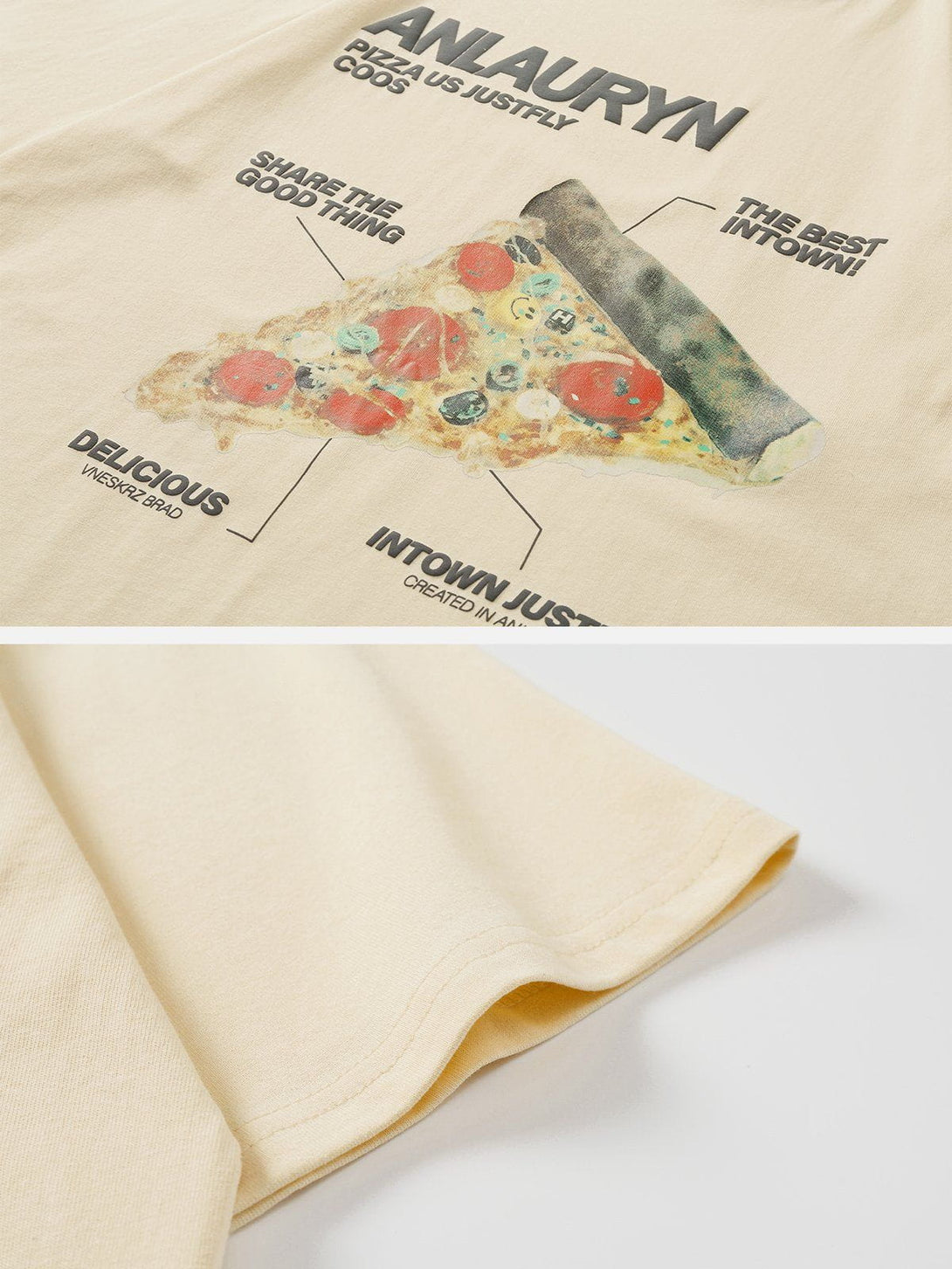 Majesda® - Foam Printing Pizza Print Tee- Outfit Ideas - Streetwear Fashion - majesda.com