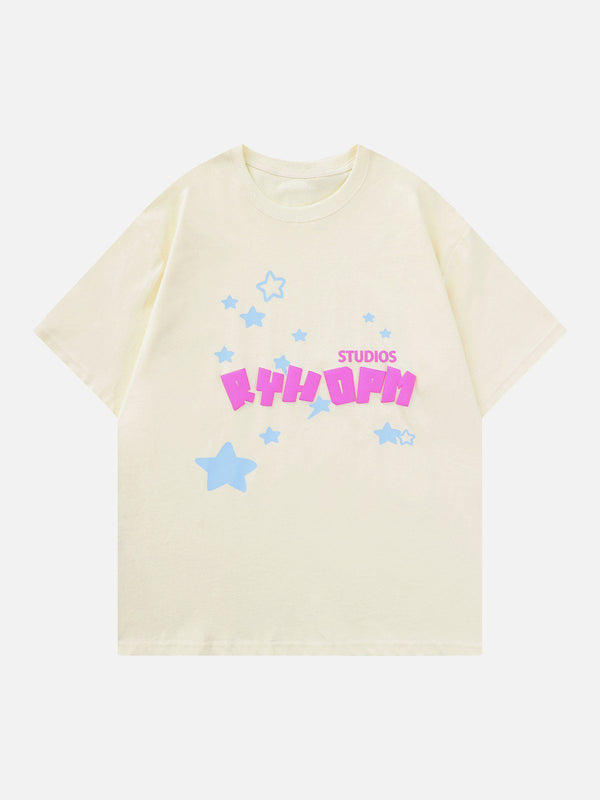 Majesda® - Foam Printing Star Tee- Outfit Ideas - Streetwear Fashion - majesda.com