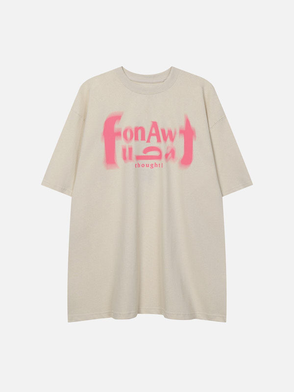 Majesda® - Fuzzy Letter Print Tee- Outfit Ideas - Streetwear Fashion - majesda.com