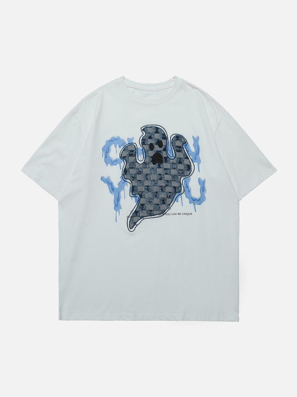 Majesda® - Ghost Applique Denim Tee- Outfit Ideas - Streetwear Fashion - majesda.com