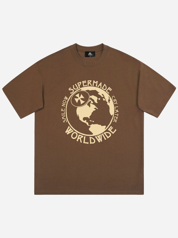 Majesda® - Globe Print T-shirt- Outfit Ideas - Streetwear Fashion - majesda.com