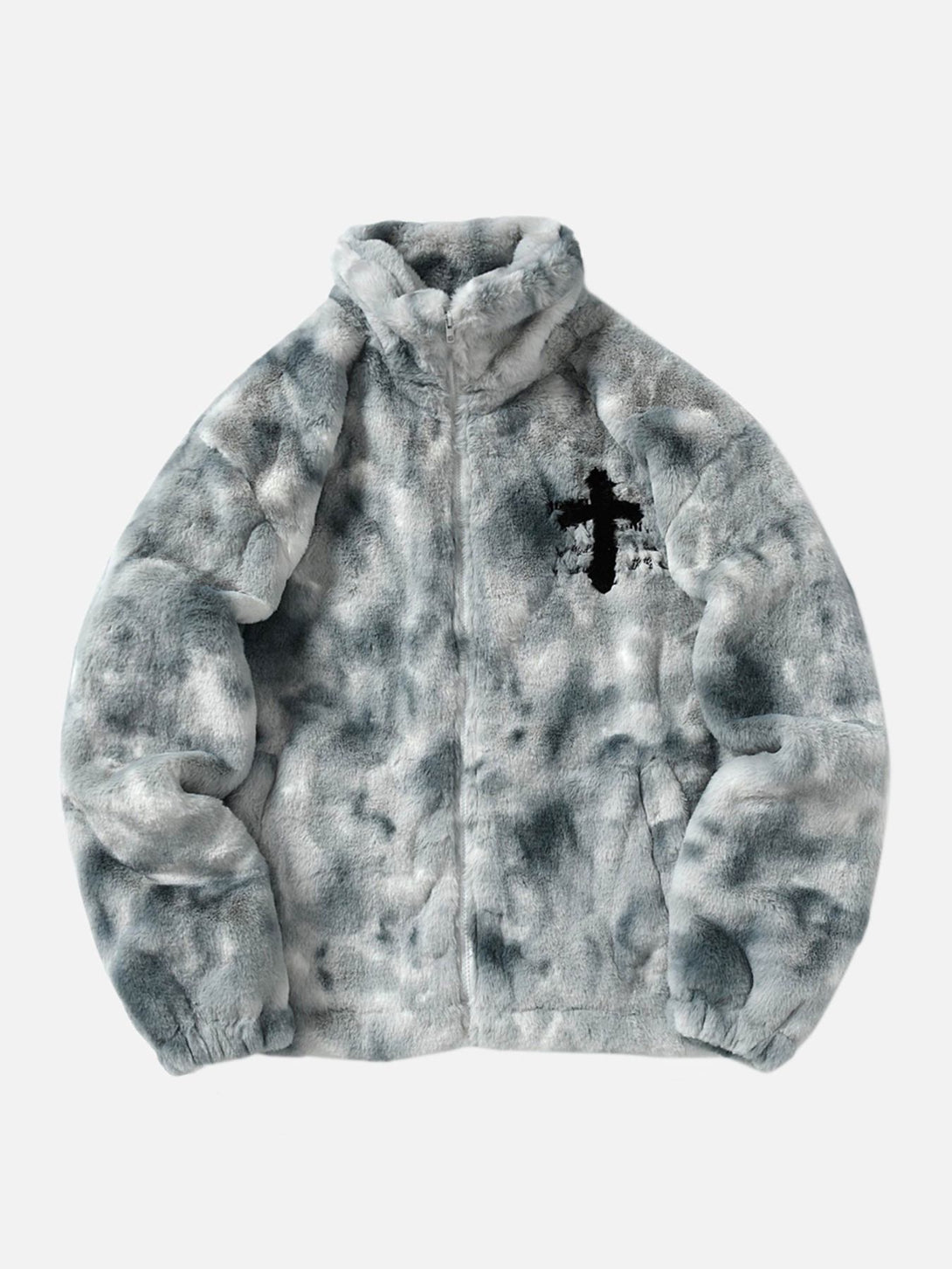 Majesda® - Gradient Plush Cross Embroidered Lambswool Jacket - 1558- Outfit Ideas - Streetwear Fashion - majesda.com