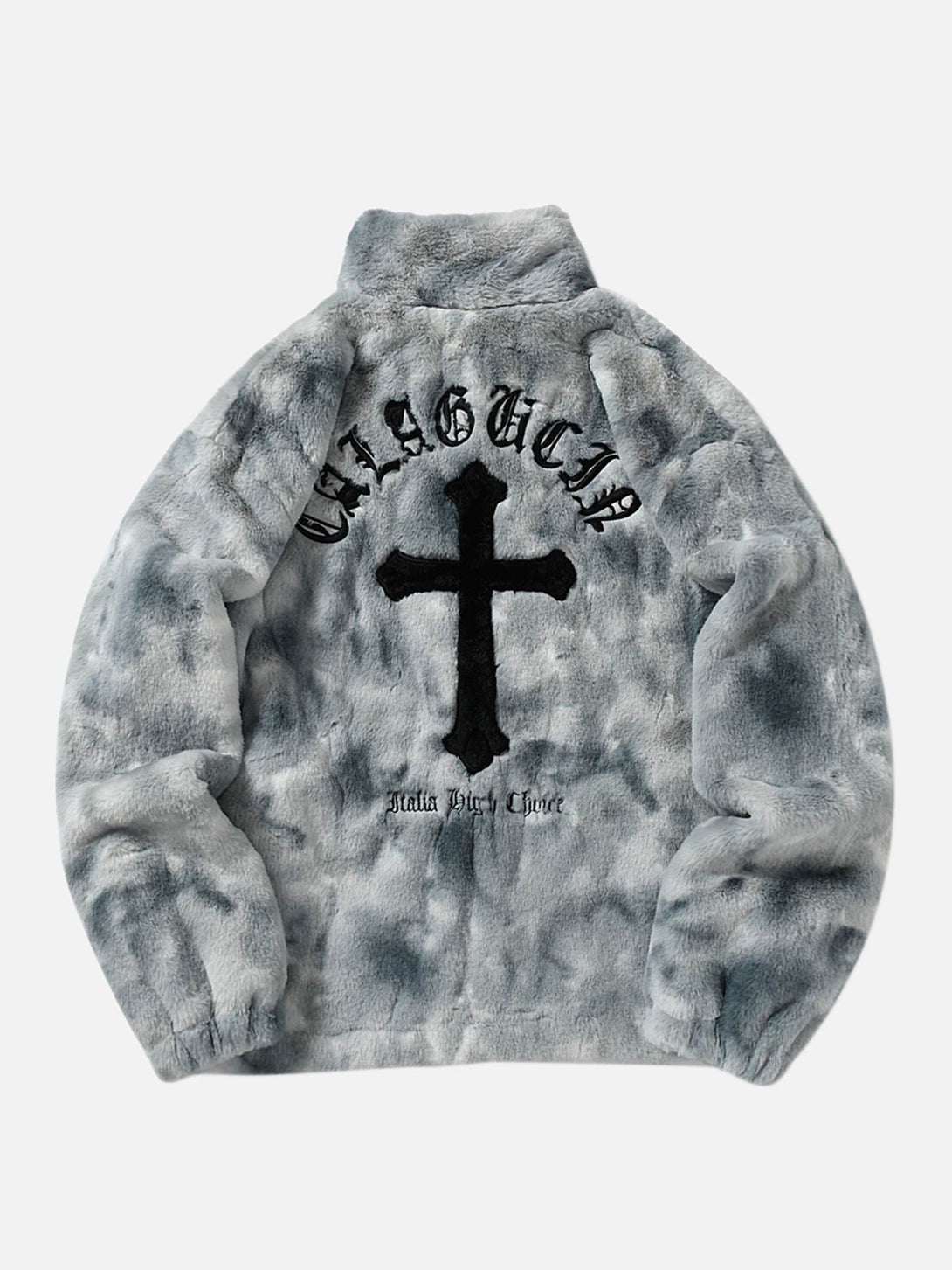 Majesda® - Gradient Plush Cross Embroidered Lambswool Jacket - 1558- Outfit Ideas - Streetwear Fashion - majesda.com