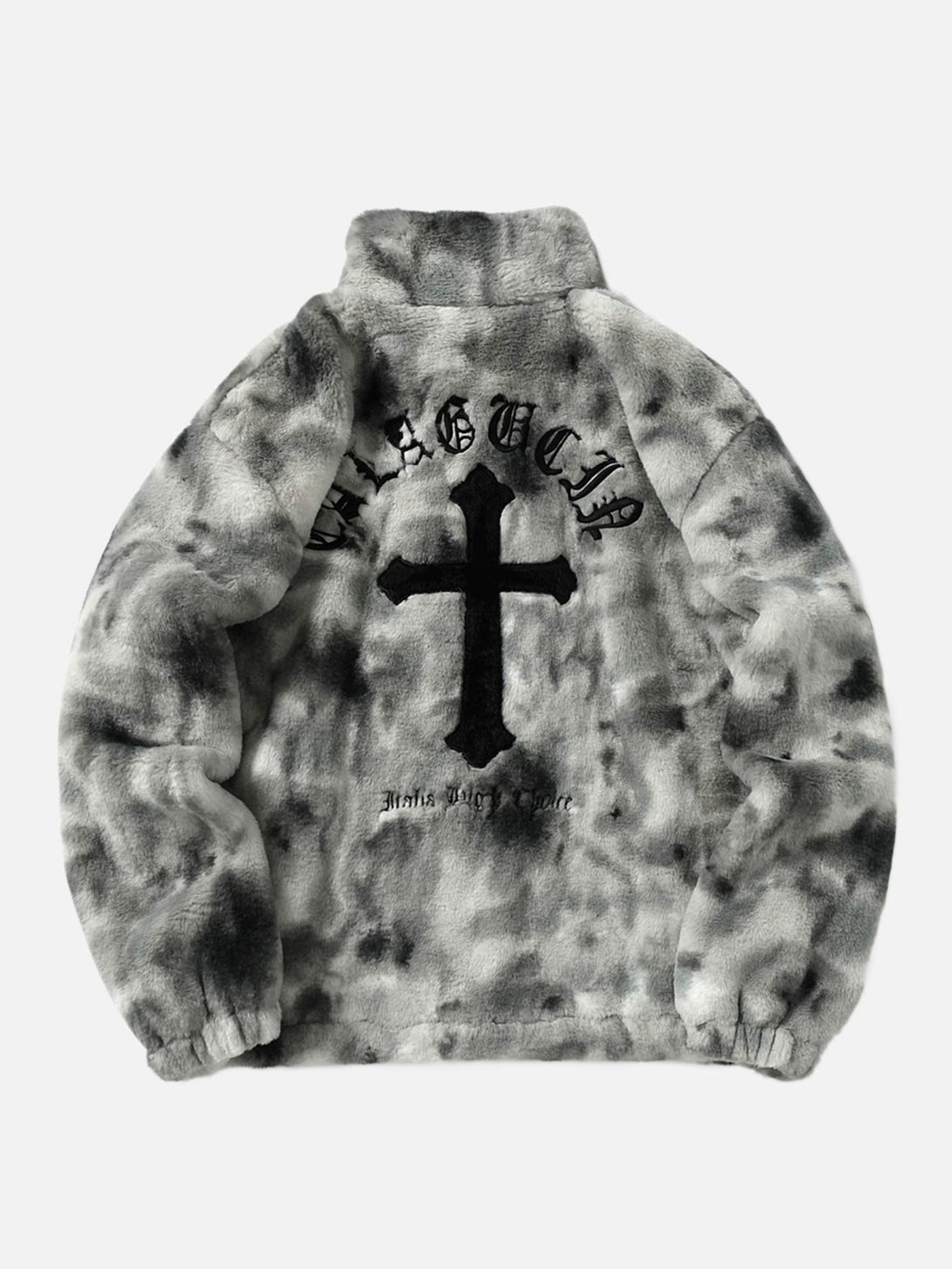 Majesda® - Gradient Plush Cross Embroidered Lambswool Jacket - 1558- Outfit Ideas - Streetwear Fashion - majesda.com