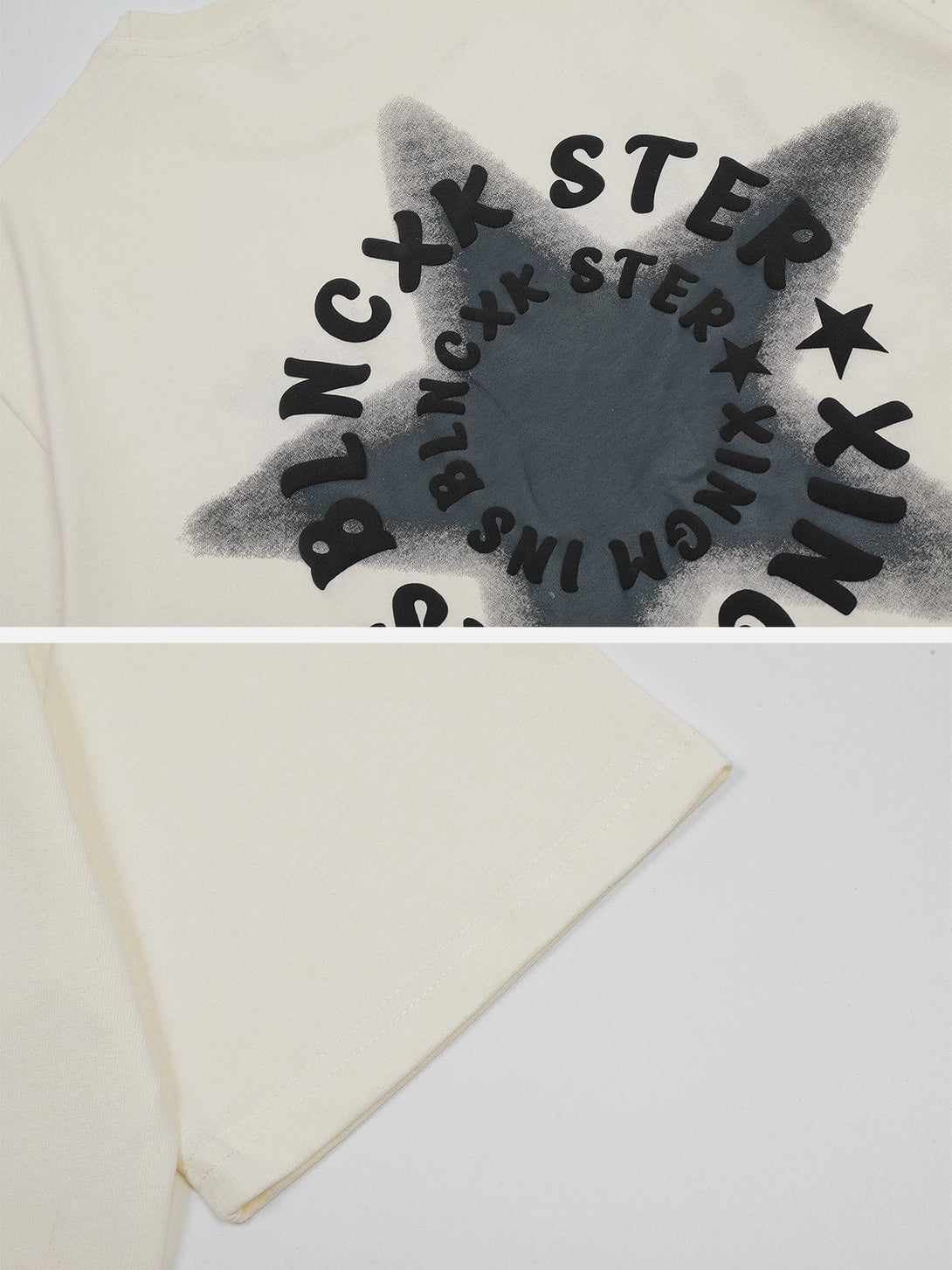 Majesda® - Gradient Star Ring Letter Tee- Outfit Ideas - Streetwear Fashion - majesda.com