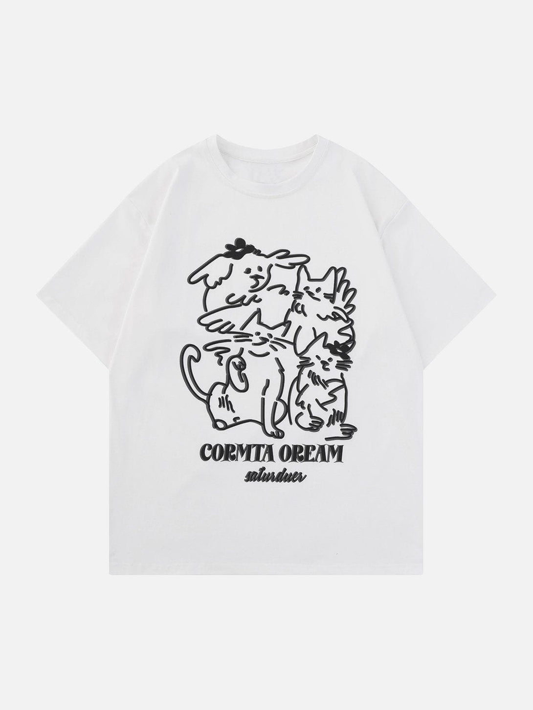 Majesda® - Hand Painted Cat Print Tee- Outfit Ideas - Streetwear Fashion - majesda.com