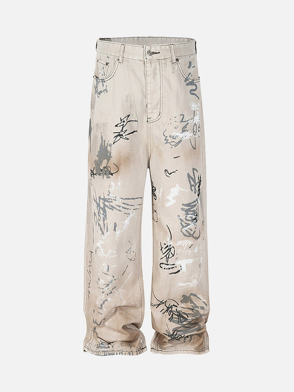 Majesda® - Hand-painted Graffiti Baggy Jeans - 1885- Outfit Ideas - Streetwear Fashion - majesda.com