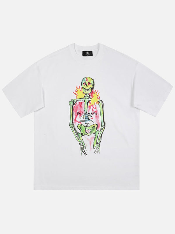 Majesda® - Hand-painted Skull Print T-shirt - 1629- Outfit Ideas - Streetwear Fashion - majesda.com