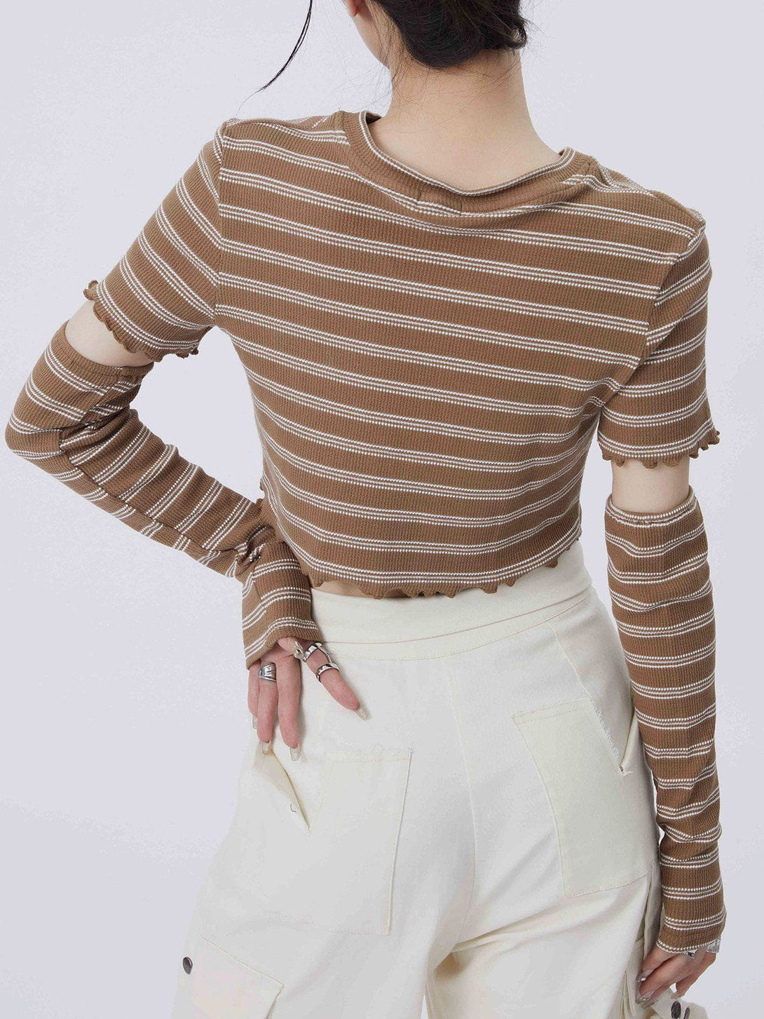 Majesda® - Heart Cut Stripe Crop Tee- Outfit Ideas - Streetwear Fashion - majesda.com