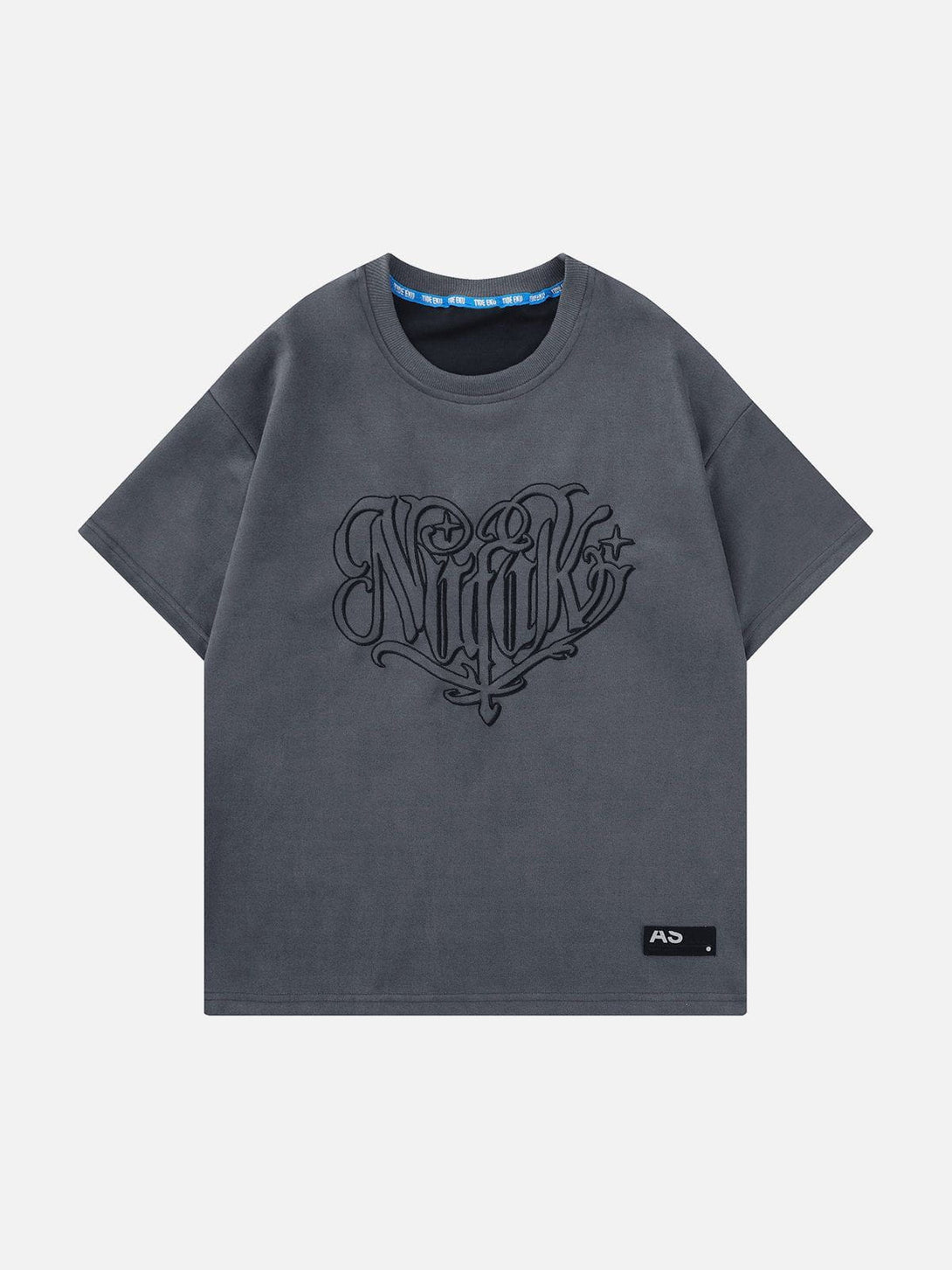 Majesda® - Heart Embroidered Suede Tee- Outfit Ideas - Streetwear Fashion - majesda.com