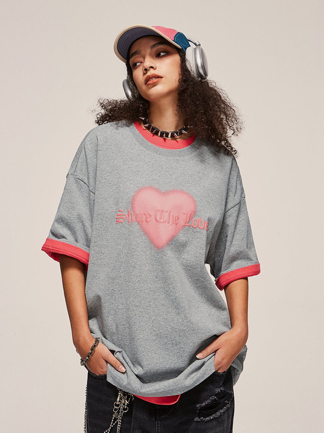 Majesda® - Heart Print Cotton Tee- Outfit Ideas - Streetwear Fashion - majesda.com