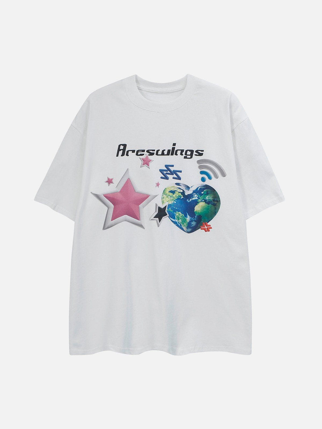 Majesda® - Heart-shaped Earth Print Tee- Outfit Ideas - Streetwear Fashion - majesda.com