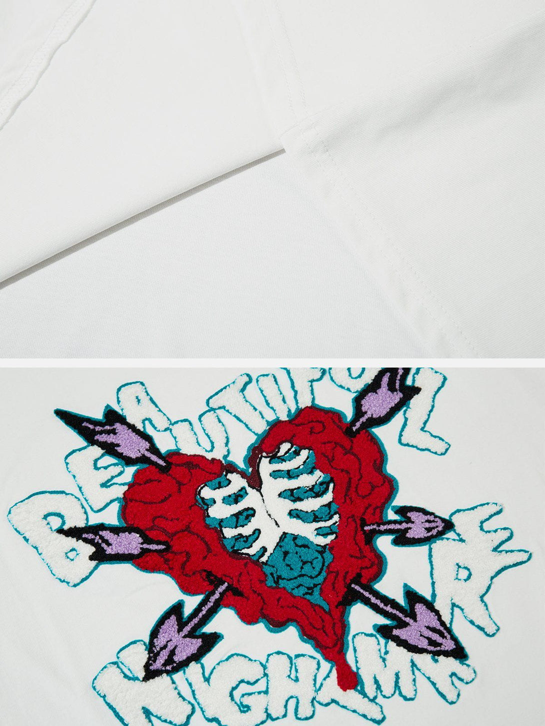 Majesda® - Heart-shaped Embroidery Print Tee- Outfit Ideas - Streetwear Fashion - majesda.com