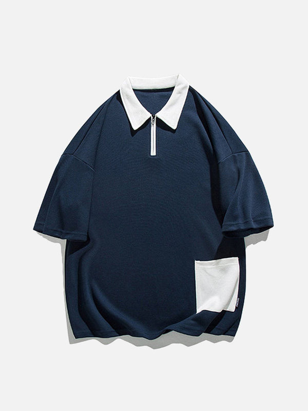 Majesda® - Hem Pocket Zip Up Polo Tee- Outfit Ideas - Streetwear Fashion - majesda.com