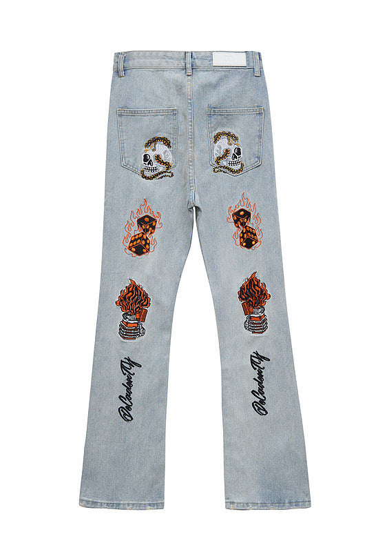 Majesda® - High Street Embroidery Retro Jeans - 1574- Outfit Ideas - Streetwear Fashion - majesda.com