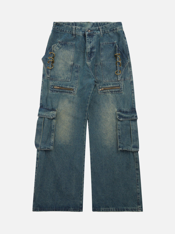 Majesda® - High Street Heavy Duty Design Multi-pocket Jeans- Outfit Ideas - Streetwear Fashion - majesda.com
