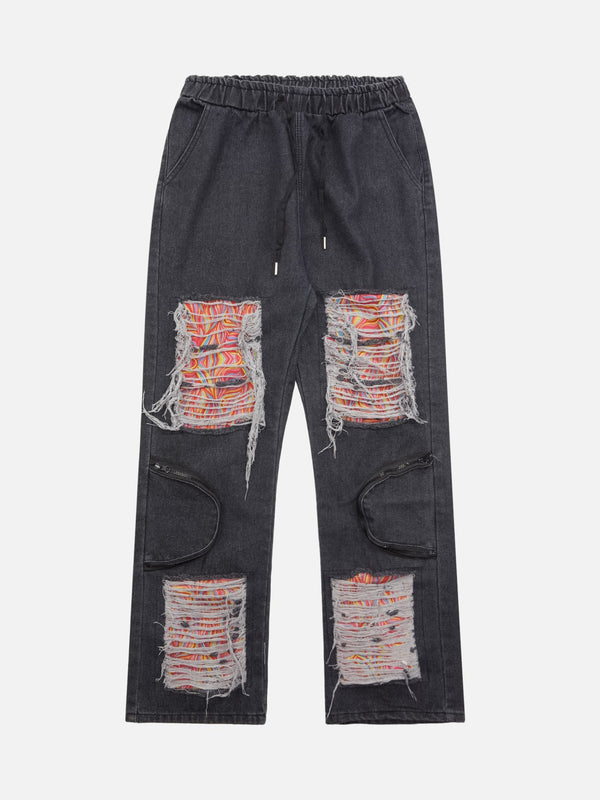 Majesda® - High Street Hip Hop Ripped Patch Jeans- Outfit Ideas - Streetwear Fashion - majesda.com