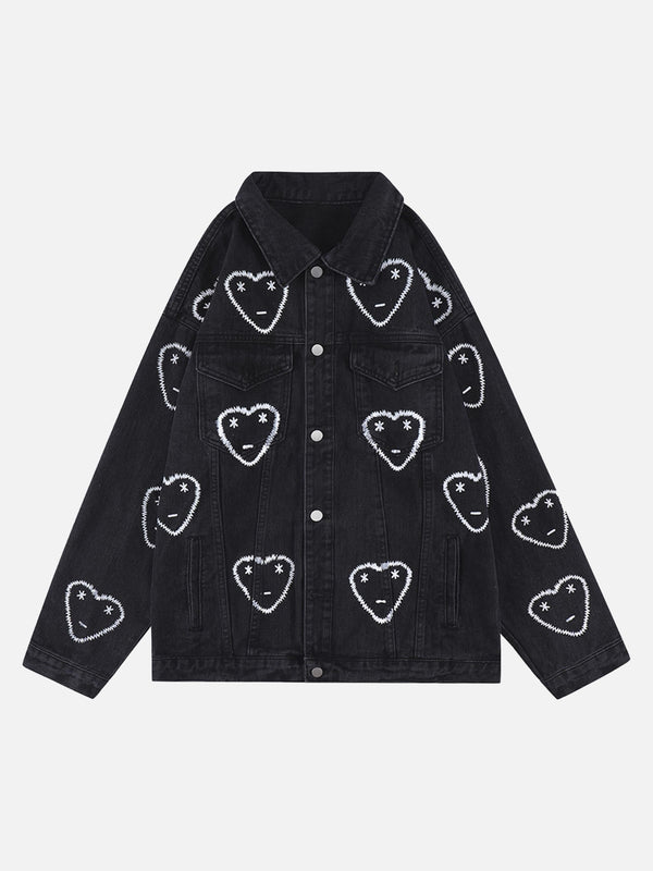 Majesda® - High Street Love Full Print Denim Loose Jacket- Outfit Ideas - Streetwear Fashion - majesda.com