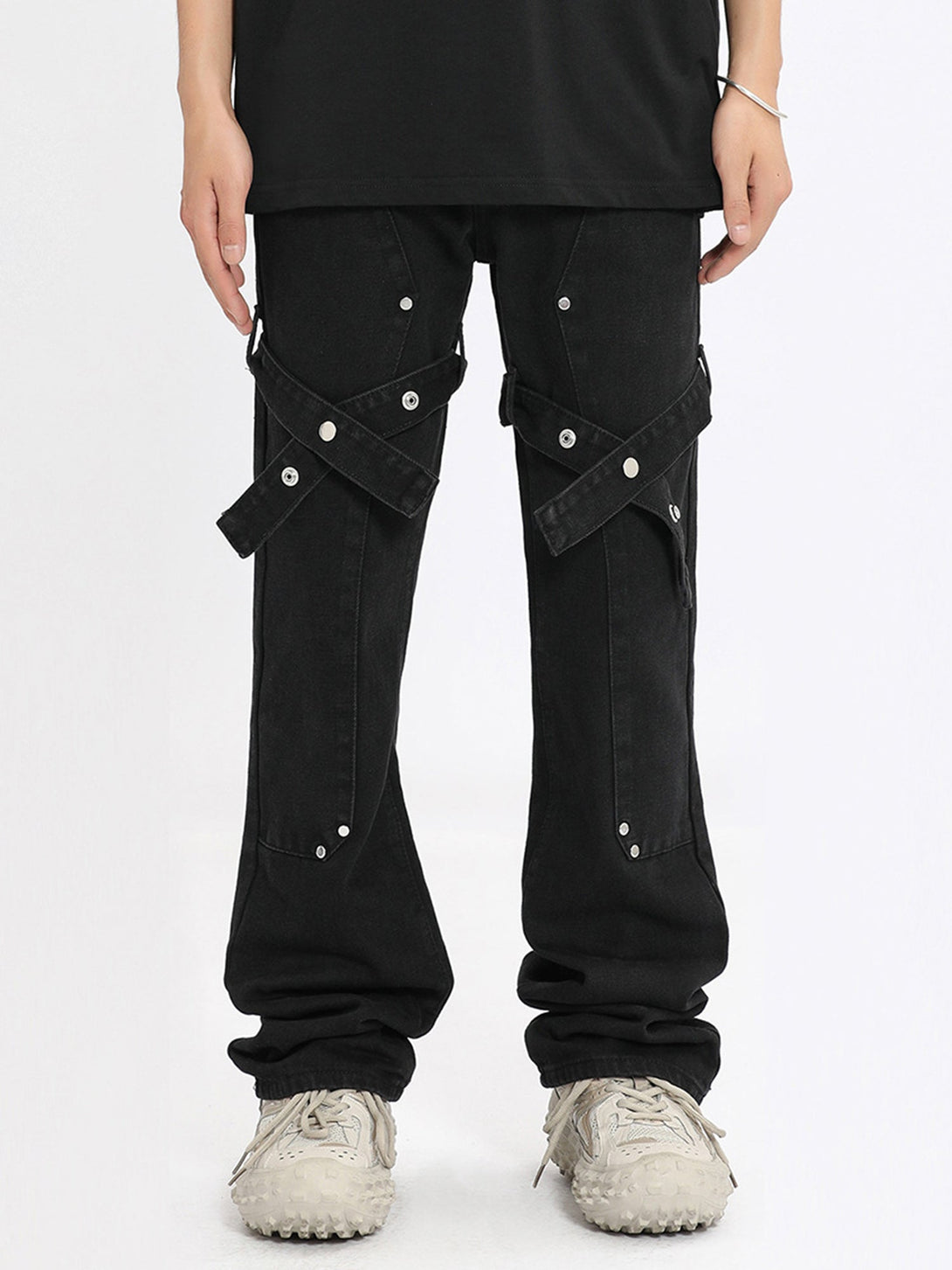 Majesda® - High Street Strappy Straight Leg Casual Work Jeans- Outfit Ideas - Streetwear Fashion - majesda.com