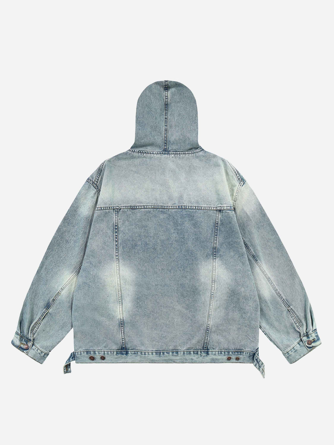 Majesda® - High Street Washed And Worn Denim Hoodie - 1464- Outfit Ideas - Streetwear Fashion - majesda.com